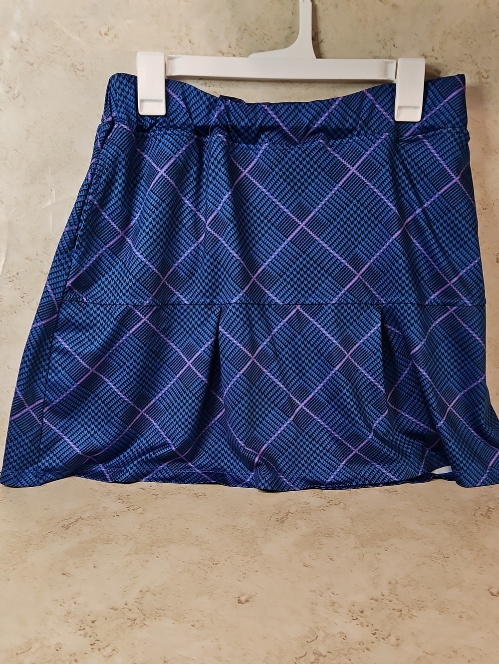 Women's Blue Plaid Active Skort with Purple Accents